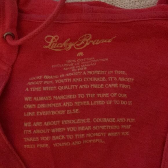 Lucky Brand bright deep pink long v neck hooded sweatshirt sz M - Picture 5 of 5